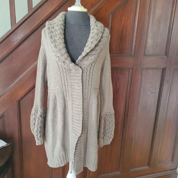 Old Navy Womens Shawl Collar Cable Knit Cardigan Sweater Medium Brown Lambswool - Picture 1 of 8